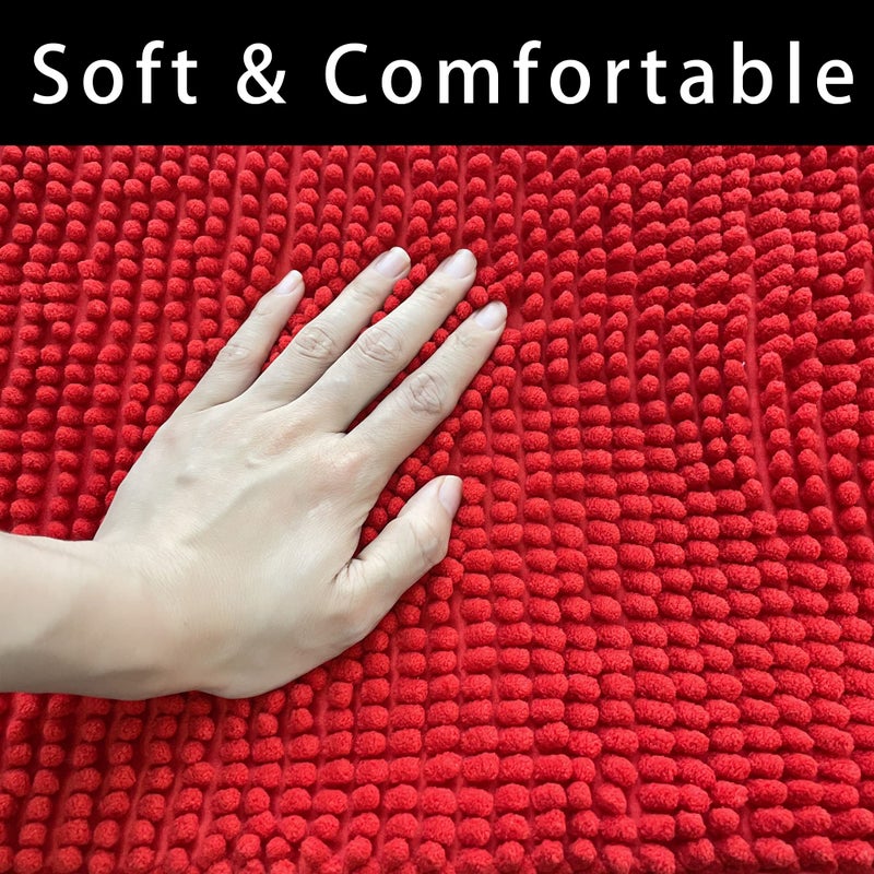 Eanpet Chenille Bath Mat Microfiber Floor Mat Baby Bath Mat for Kids Washable Bathroom Dry Fast Water Absorbent Shower Mat Area Rugs (19.2" x 31.1" and 15.3" x 23.2", Red) - Image 4